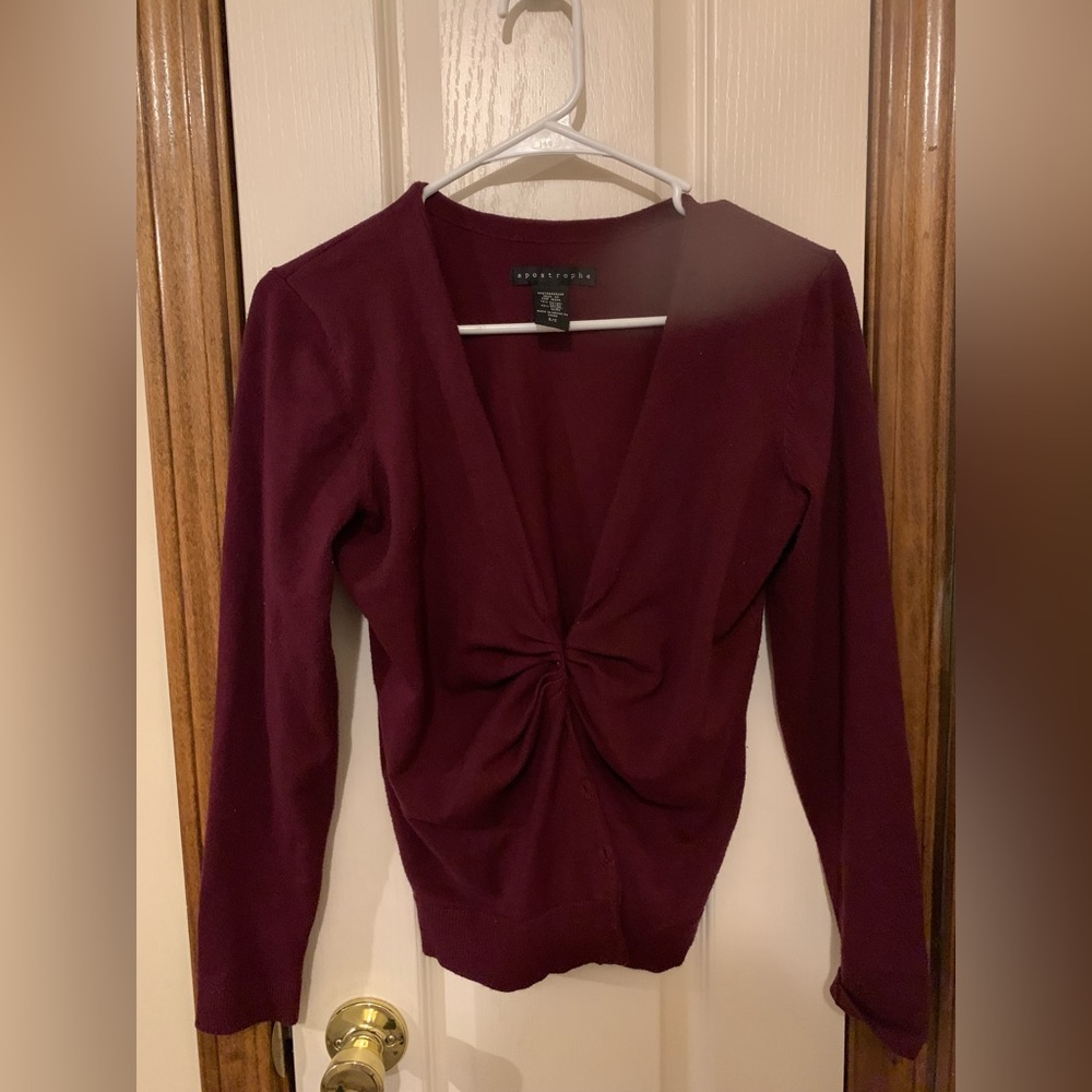 Apostrophe maroon, long sleeved cardigan, size small